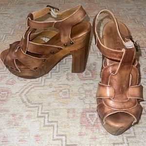 BED|STU cobbler series leather and wooden platform sandals